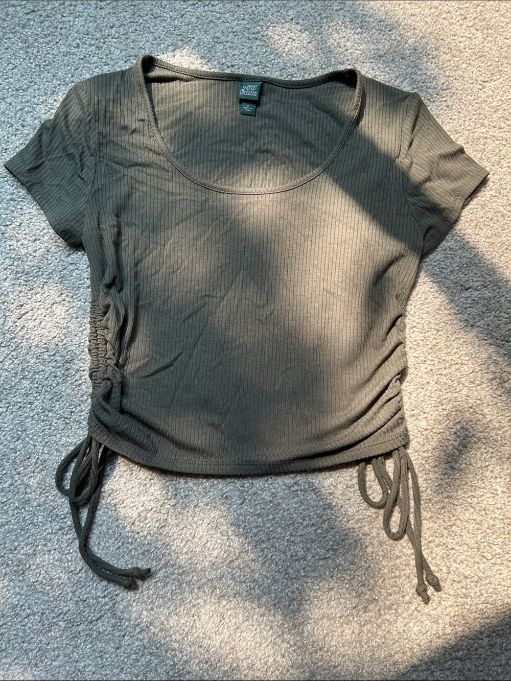 Olive Ruched Side Tie Crop Top